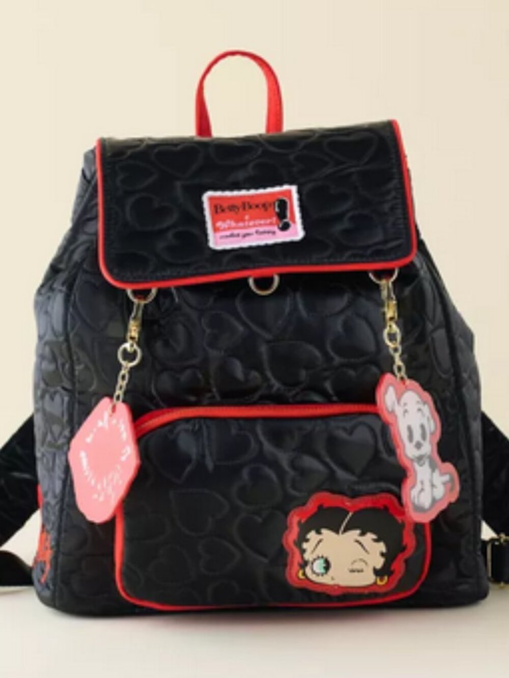 New- Whatever! Makes You Happy Betty Boop Quilted Heart Trinket Backpack